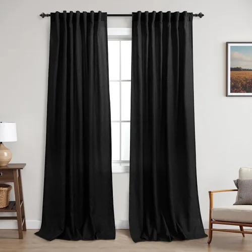Miniatura 55 de KOUFALL Cortinas de lino azul marino de 84 pulgadas de largo, cortinas transparentes azul oscuro para sala de estar y dormitorio, medianoche