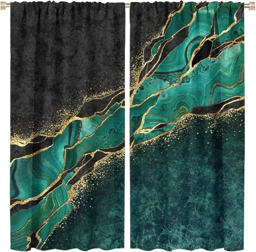 Miniatura 47 de Cortinas abstractas de mármol de lujo de lujo azul marino dorado a rayas con patrón de mármol estampado para dormitorio, sala de estar, cortinas