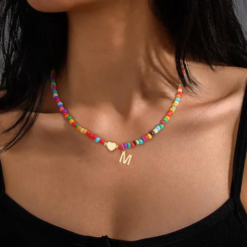 Miniatura 4 de Regalos de Navidad para nietos, adolescentes, niñas y mujeres, collar de cuentas coloridas con inicial, regalos de moda, gargantilla con letras