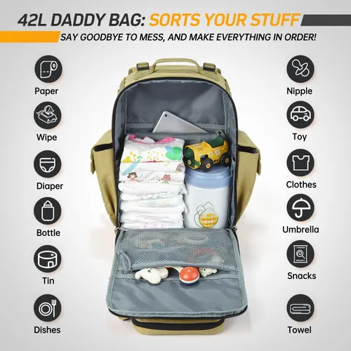Miniatura 5 de SHARKMOUTH Bolsa de pañales militar para bebé, mochila grande para bebé con cambiador para niño y niña, bolsa de pañales para papá del ejército