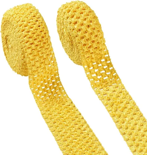Miniatura 7 de KISSITTY 2 rollos de cintas elásticas de ganchillo de 10.93 yardas, de poliéster negro, banda elástica de ganchillo plano para envolver regalos