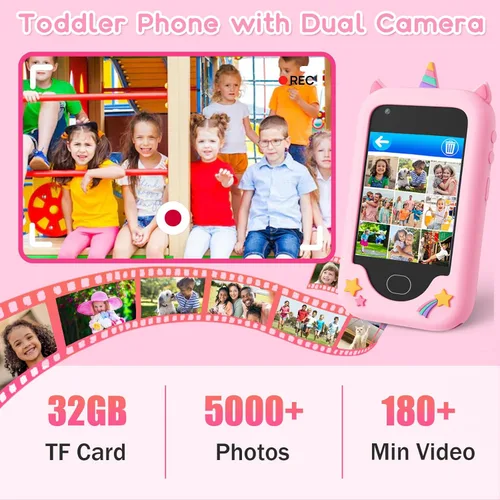 Miniatura 3 de Teléfono inteligente para niños, regalo de cumpleaños de Navidad para niños de 3 a 10 años, pantalla táctil, juguete con cámaras, aprendizaje, rosa01