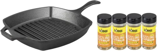 Miniatura 23 de Lodge L8SGP3ASHH41B - Sartén cuadrada de hierro fundido con mango de silicona roja, 10.5", 10.5 pulgadas, Negro
