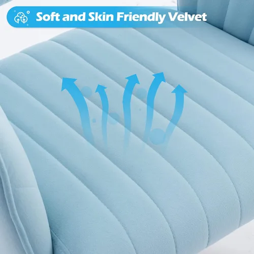 Miniatura 7 de KCC Silla de oficina en casa, silla giratoria de escritorio, sillón tapizado moderno con base dorada para niñas y mujeres, asiento de estudio Azul