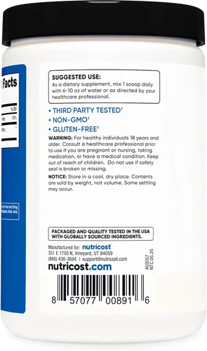 Miniatura 4 de Nutricost HMB en Polvo (Beta-Hidroxi Beta-Metilbutirato) 250 Gramos - Sin Gluten y Sin OMG