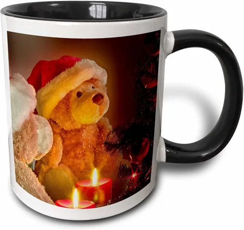 3dRose Doreen Erhardt Teddy Bears – Osos de Navidad con día festivo Árbol de y velas – Tazas, Negro/Blanco