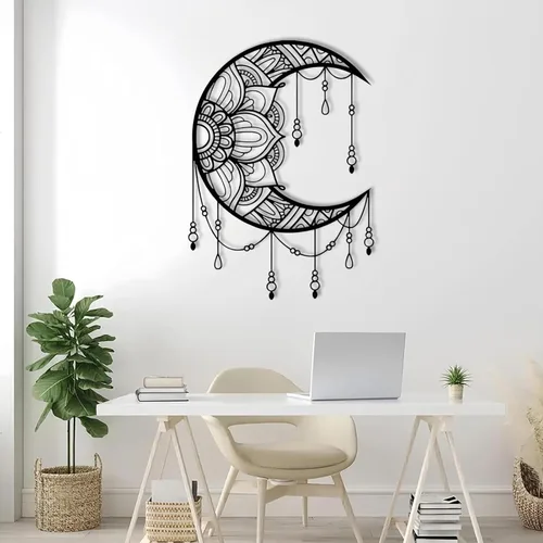 Miniatura 7 de UGJSH Arte de pared de metal, luna creciente de metal, 17 x 24 pulgadas, dorado, arte de pared para decoración del hogar