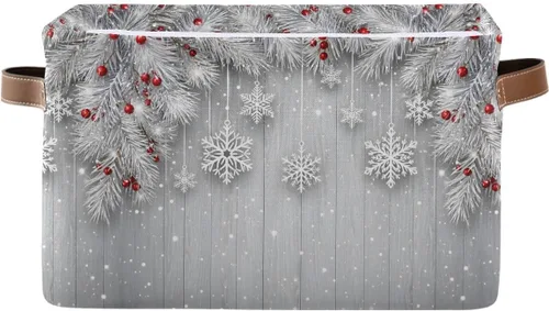 Miniatura 16 de Bolaz Cesta de almacenamiento plegable, cubos organizadores con patrón de Navidad con copos de nieve blancos sobre fondo rojo, bolsa de cubo