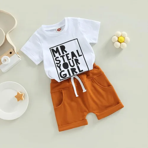 Miniatura 28 de Conjunto de ropa de verano para niños pequeños, 2 piezas, camiseta de manga corta con cintura elástica