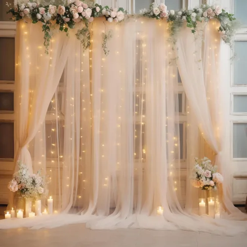 Miniatura 35 de Cortina de telón de fondo de tul negro de 10 x 10 pies con cadena de luces para fiestas, cortinas de fondo de fotos transparentes para bodas