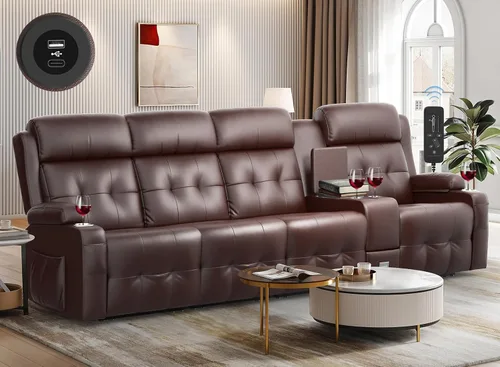 Miniatura 31 de Sofá biplaza reclinable grande y alto con capacidad de 880 libras, sofá biplaza de masaje con consola, 90% preconstruido de fábrica, reposapiés