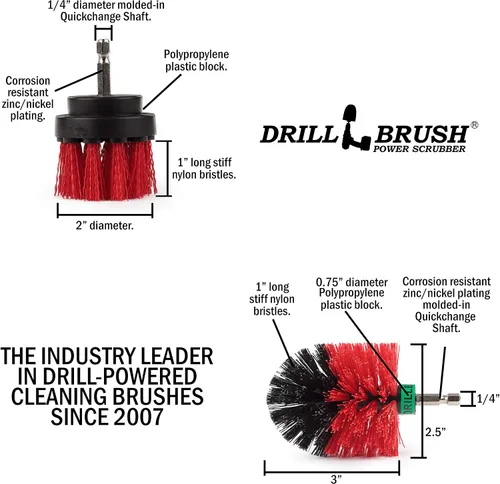 Miniatura 5 de 2 cepillos de limpieza rotativos de cerdas rígidas rojas de tamaño mini para limpiar revestimientos, ladrillos, piedras, chimeneas, cubiertas, Rojo