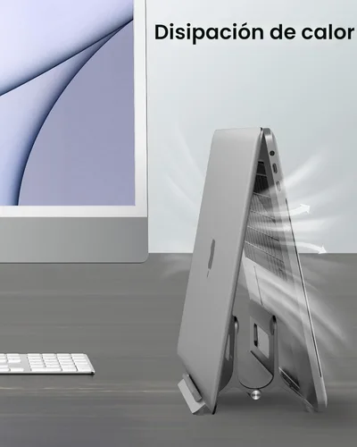 Miniatura 6 de SODI Soporte vertical para laptop para escritorio, soporte para MacBook con bloqueo automático por gravedad, soporte vertical de aluminio para Gris