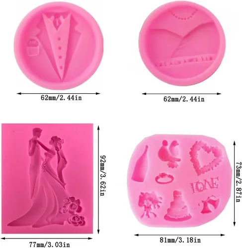 Miniatura 2 de Cestony Juego de esmoquin para novia y novio, moldes de silicona para bricolaje, boda, fiesta, pastel, fondant, galletas, jabón, pudín de azúcar, 4