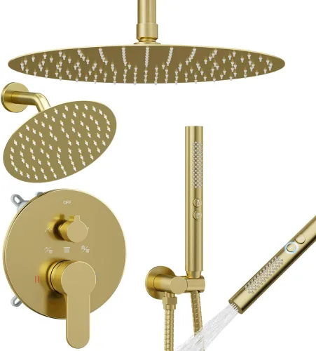 Miniatura 18 de Shower Faucet Set Brushed Nickel Shower System, Dual Head Shower Set STARBATH 12'' Ceiling Mount and 6''Wall Mount Rainfall Shower Systems with
