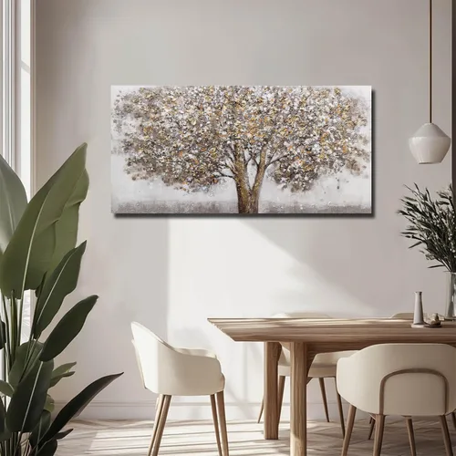 Miniatura 6 de CHUDANHAO Pósteres de Arte Grises Imágenes de Decoración de Pared de Árbol Grande para Oficina Arte de Pared Dorado y Blanco Pintura Botánica
