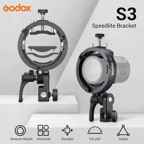 Miniatura 2 de Godox Soporte Speedlite S3, soporte compacto y ligero Bowens para Godox V1/V1Pro, AD200/AD300, V860II/III, 20% más pequeño que S2, ajuste de ángulo