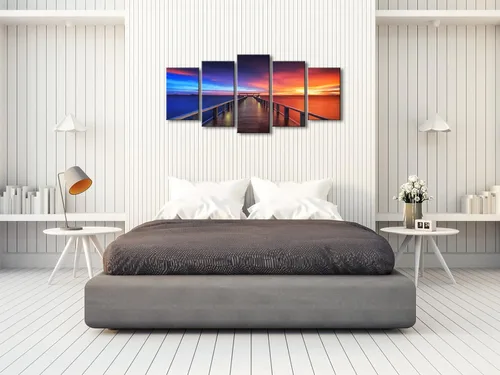 Miniatura 3 de Pyradecor 5 paneles tamaño XL atardecer, puente, impresiones en lona HD, paisajes del mar, arte en lona, paisajes para el hogar, decoración