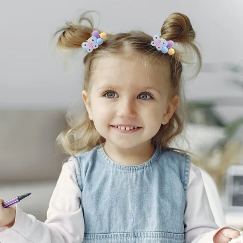 Miniatura 3 de 20 ligas elásticas para el pelo de bebé, encantadores conejos/mariposas/flores, coleteros para el cabello con tres bolas para coleta para accesorios