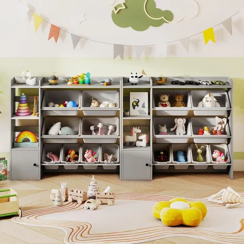 Miniatura 9 de Costzon Organizador de almacenamiento de juguetes para niños con 8 contenedores, estantería de madera para niños pequeños con estantes abiertos