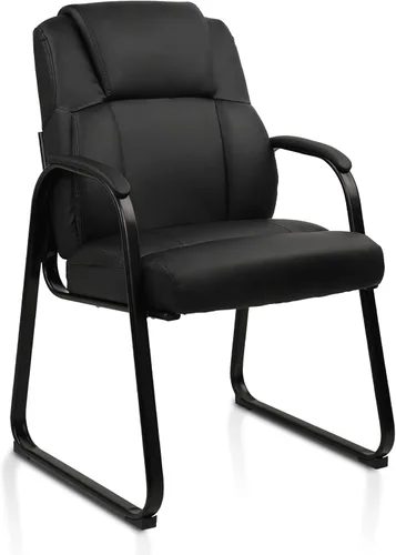 CLATINA Silla de oficina para invitados de cuero con reposabrazos acolchado y base de trineo, silla de escritorio sin ruedas para recepción, Base de