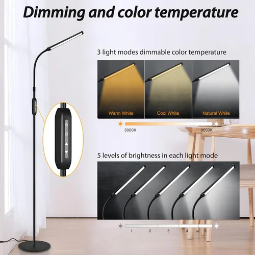 Miniatura 3 de EBEST Lámpara de pie LED para extensiones de pestañas, lámparas de pie para oficina, lámpara de pestañas de tatuaje, lámpara de lectura para Negro