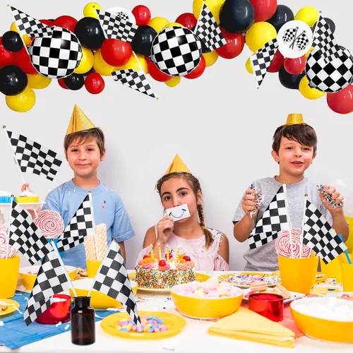 Miniatura 4 de 30 Piezas Banderas de Carreras a Cuadros en Blanco y Negro con Palo, Pequeñas Mini Banderas de Mano para Coches de Carreras, Decoraciones