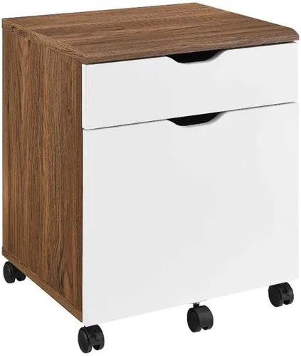 Pemberly Row Archivador de madera con ruedas, acabado nogal/blanco, 21.5 pulgadas de alto x 18.5 pulgadas de ancho x 15.5 pulgadas de profundidad,