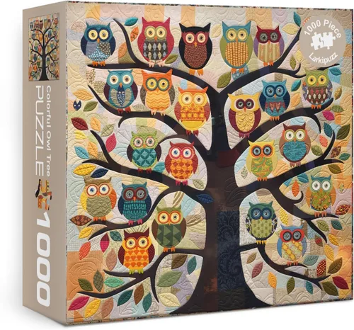 Rompecabezas Coloridos de Árbol de Búho para Adultos de 1000 Piezas, Rompecabezas de Arte Divertido de Pájaros, Rompecabezas Difíciles de Animales