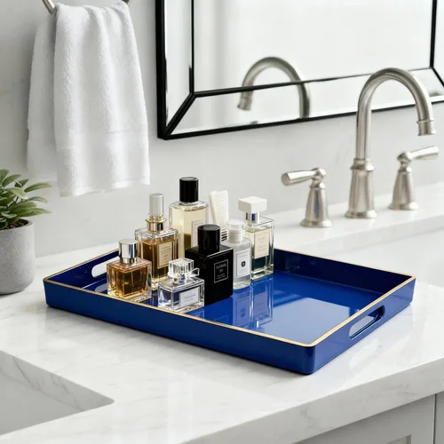 Miniatura 7 de Bandeja Decorativa, Bandeja Rectangular de Plástico con Asas, Moderna Bandeja de Tocador y Bandeja para Servir para Baño, Cocina, Otomana y Mesa
