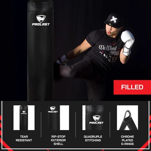 Miniatura 3 de Saco de boxeo pesado para adultos, boxeo, artes marciales, Muay Thai, equipo de entrenamiento de fuerza, relleno o sin relleno, 5 pies, 100 libras
