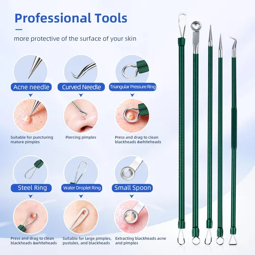 Miniatura 5 de Kit de herramientas para reventar espinillas, kit de 7 piezas de extractor de espinillas con caja para eliminar rápida y fácilmente espinillas