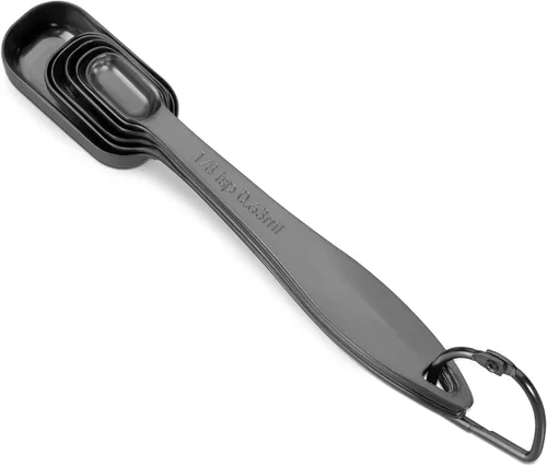 Miniatura 4 de Juego de 6 cucharas medidoras de acero inoxidable 18/8 precisas, resistente con buen mango, con conector de anillo, color gris oscuro