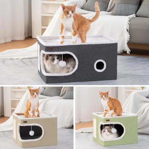 Miniatura 3 de Garnpet Cama para gatos de interior, casa cubo, camas y muebles cubiertos para gatos con almohadilla para arañazos y tienda de campaña oculta, Verde