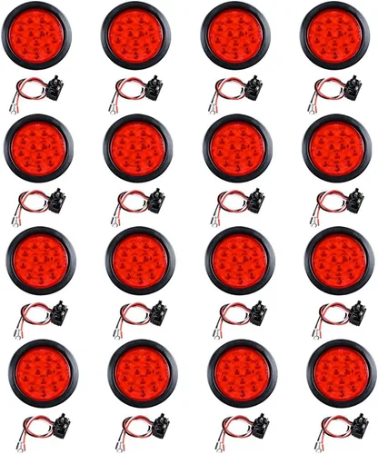Miniatura 76 de Kit de tapones de cableado con cubierta de hule para luz trasera LED redonda de 4", 12 ledes, para RV, camioneta Luz roja - Lente transparente