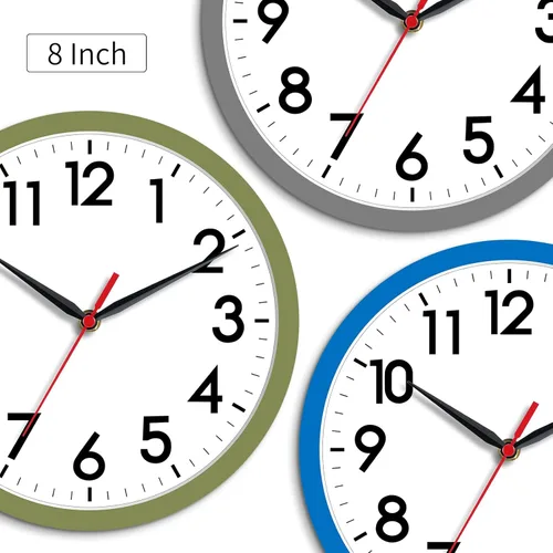 Miniatura 6 de AKCISOT Reloj de pared de 8 pulgadas, silencioso, sin tictac, relojes modernos a batería - analógico pequeño clásico para oficina, hogar, baño