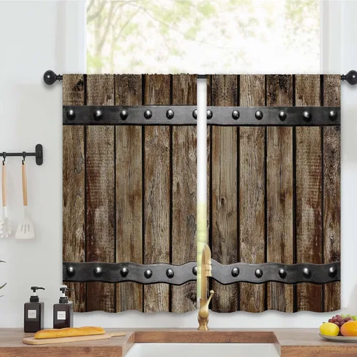 Miniatura 3 de Cortinas rústicas de cocina con puerta de granero de 27.5 pulgadas de ancho x 39 pulgadas de largo, cortinas de tratamiento de ventanas pequeñas