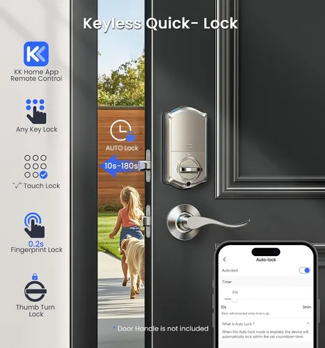 Miniatura 9 de Veise VE017G - Cerradura de puerta de entrada sin llave Wi-Fi, control remoto de aplicación y control de voz, cerraduras inteligentes de huellas