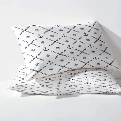 Miniatura 3 de NOGAWA Anchor Sheets - Juego de sábanas y fundas de almohada de tamaño individual, color blanco náutico, sábanas y fundas de almohada estampadas
