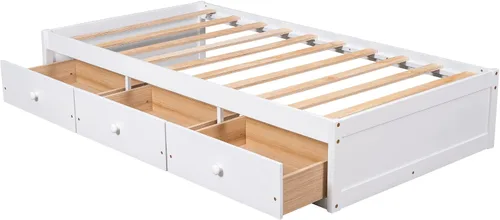 Miniatura 7 de Bellemave Base de cama de plataforma individual con 3 cajones de almacenamiento, cama de madera tamaño individual con listones de soporte, marco