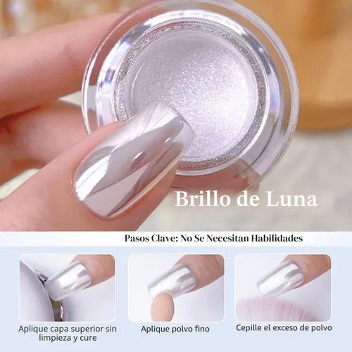 Miniatura 4 de Pretty Diva Polvo de Uñas Cromadas Blancas - 0.3g Efecto Espejo Super Brillante Polvo Cromado de Luz Lunar Blanca para Manicura Pigmento, Amigable