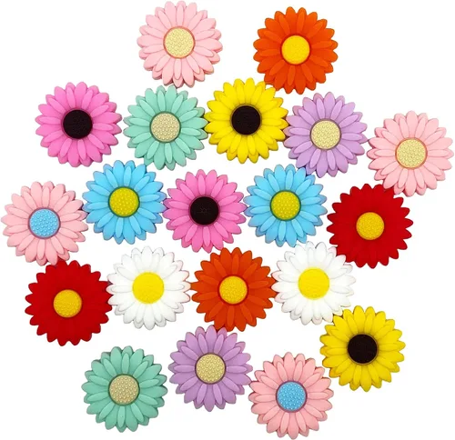 20 cuentas focales de silicona de margaritas coloridas, 1.181 in, flores sueltas, accesorios para manualidades, llaveros, pulseras, collares,