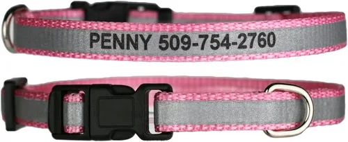 Miniatura 4 de GoTags Collares reflectantes extra pequeños para perros, grabado personalizado con nombre de mascota y número de teléfono, collar de perro ajustable