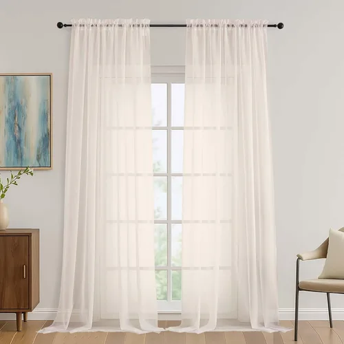 Miniatura 50 de OVZME - Cortinas traslúcidas blancas de 45 pulgadas de largo, 2 paneles, cortinas de gasa con bolsillo para barra para ventanas pequeñas, cada una