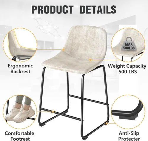 Miniatura 6 de TAVR Furniture Leathaire - Juego de 2 taburetes de tela con altura de mostrador, sillas de isla sin brazos, con capacidad para hasta 500 libras
