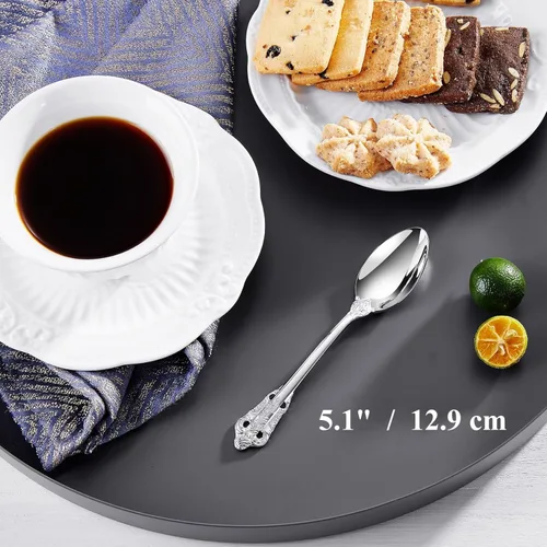 Miniatura 3 de KEAWELL Lujoso juego de cucharas de espresso de 5.1 pulgadas, 6 piezas, mini cuchara de café, acero inoxidable 18/10, diseño magnífico con Plateado