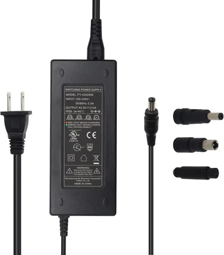 Salida del cargador de batería de litio de 36 V, 42 V, 2 A, para baterías de iones de litio de 36 V y 10S, enchufe de CC de 0.217 x 0.083 in con