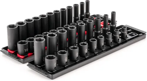 Miniatura 10 de TEKTON Juego de dados de impacto de 6 puntos profundos de 3/8 pulgadas con riel, 19 piezas (0.236-0.945 in) SID91107