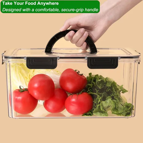 Miniatura 6 de Taiuloo Contenedores herméticos para almacenamiento de frutas en refrigerador con tapa y asa, caja de snacks sin BPA con 4 coladores removibles