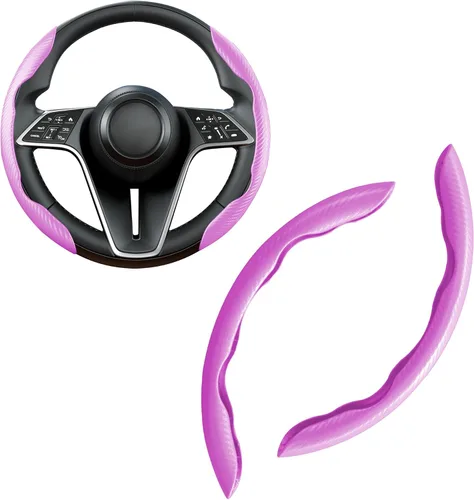 Miniatura 10 de Funda de volante de fibra de carbono, juego de 2 piezas con diseño de mariposa segmentado de agarre antideslizante y cómodo, fácil instalación